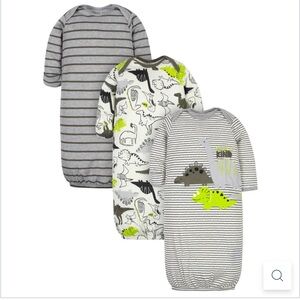 NWT Gerber 3 pack Kids Dinosaur Sleep Gowns - Gray and Green